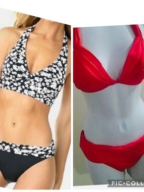Swim Bundle - Floral Black (M) & Red Halter Bikini (S) Sets